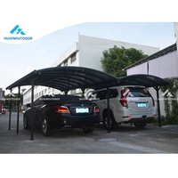 Double abri d'auto automatique en aluminium Cadre métallique avec couverture de garage pliable en bois traité sous pression naturel pour abri de voiture