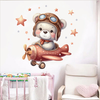 Mignon ours en peluche étoiles pilotes dessin animé stickers muraux chambre d'enfant maternelle vacances décoration autocollants auto-adhésifs