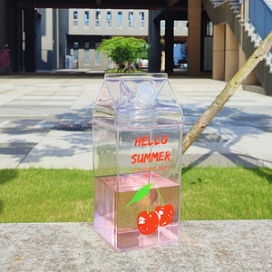 Linda Botella de Agua con Forma de Cartón de <span class=keywords><strong>Leche</strong></span>, Cuadrada, de Plástico, a Prueba de Fugas, Portátil, Reutilizable, para Beber Directamente, Moderna, Minimalista, para Niños, para la Escuela - Product Image 3