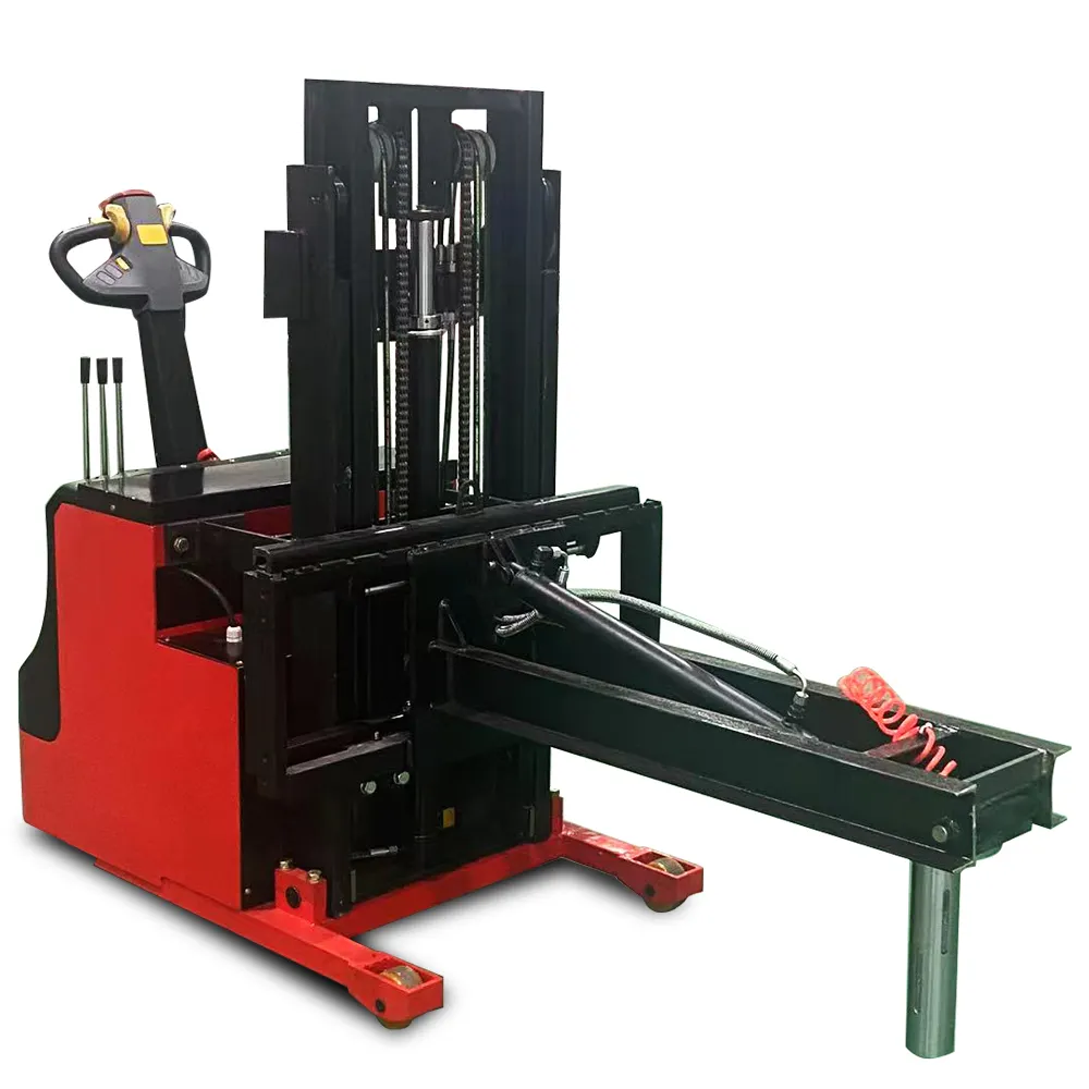 China Factory 100-300kg semi electric reel lifter 150kg 200kg 250kg 1.8m half electric film rolls stackers for fabric industry