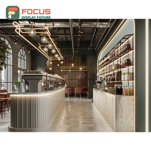 Modern Coffee Service Counter Glass Front Register Zone Wood Grain Finish Cafe Service Counter - Product Image 5