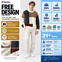 Pull en tricot patchwork pour homme FNJIA, col rond, manches longues, texture torsadée, fabricant de marque privée