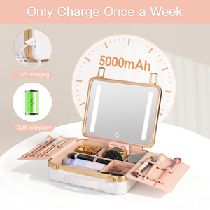 Valise à maquillage professionnelle OBOX avec <span class=keywords><strong>miroir</strong></span>, rangement pour pinceaux, cadre en aluminium ABS, compartiments, charnières de type <span class=keywords><strong>livre</strong></span> - Product Image 4