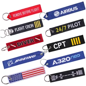 Embroidered Keychains OEM Factory Custom Made Logo Embroidery Key Chains For Airplane Remove Before Flight