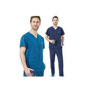 Conjunto de Uniforme Médico Unisex de Tela Tejida, Personalizable, Manga Corta, Cuello en V, Ropa de Trabajo Médica Suave y Elástica para Enfermería, Clínica y Hospital - Product Image 1