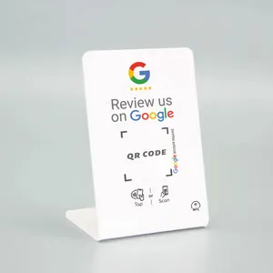 Aangepaste Programmeerbare Rfid Acryl Nfc Tafel Stand Display Qr Code Voor Google Review Restaurant Menu Social Media