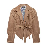 2025 hiver polyvalent marron manches longues col en v à lacets veste manteaux casual Chic femme vêtements d'extérieur femmes haute rue veste en cuir