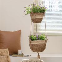 Décoration murale ensembles salle à manger Boho accrocher panier pour chariot extérieur rotin osier jardinière porte arrière suspendu bambou Pots plantes