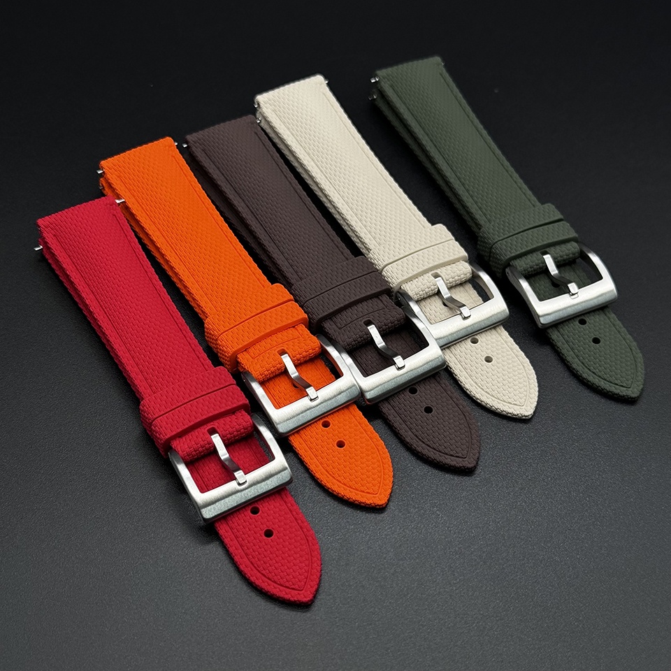 Wholesale Navy Black White Fabric pattern FKM Watch Bands 20mm 22mm 21mm Fluoroelastomer Watch Strap