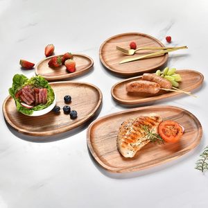Plateau de service en bois d'acacia écologique et durable, plateau de dîner irrégulier personnalisé avec logo, plateau pour collations, fruits, desserts pour les fêtes - Product Image 1