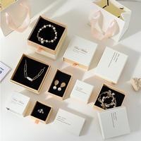 Boîte à bijoux de luxe en gros, style tiroir, avec sac en papier assorti, logo estampé à chaud, ensemble d'emballage cadeau pour bijoux