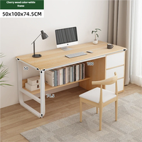 Bureau d'ordinateur en bois moderne et minimaliste, durable, avec tiroir - Table d'écriture pour bureau à domicile pour étudiants, surface en acier inoxydable