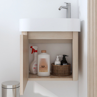 Miroir mural moderne pour petit appartement, en bois clair, imperméable, avec miroir de courtoisie inclus, PVC écologique, céramique pour hôtel