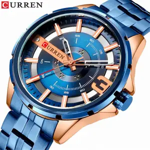 CURREN 8333 en iyi 10 marka mavi gents quartz saat mükemmel Paslanmaz çelik Kayış su geçirmez ultra ince saklama öğrenci saatler