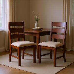 Juego de 2 Sillas de Comedor de Madera Maciza con Respaldo en Escalera y Asiento Acolchado de Tela, Muebles Modernos para Comedor - Product Image 2