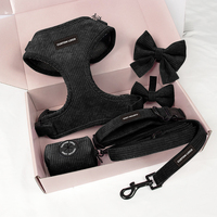 Accessoires pour Chiots Rose Harnais en Velours Côtelé avec Logo en Caoutchouc Personnalisé et Kit Laisse Collier pour Animaux de Compagnie
