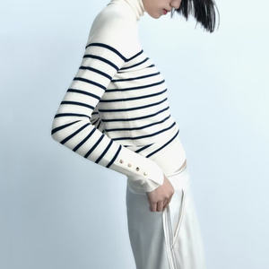 Maglione Pullover lavorato a maglia da <span class=keywords><strong>donna</strong></span> a collo alto di base 14 colori tinta unita a maniche lunghe da 2024 TAOP & ZA 8851123 - Product Image 3