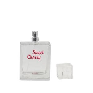 玻璃100毫升香水瓶透明，配有银色喷雾器和塑料盖丝网印刷，看起来像红色化妆品 - Product Image 2