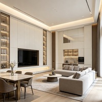 Meuble TV mural encastré de luxe avec comptoir latéral intégré, fermeture douce, écologique, en mélamine, style moderne et luxueux