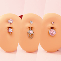 Toposh Rosa Herz Trendiger Sex-Kristall Nabel Drachenklaue Stylischer 316L Chirurgischer Edelstahl Bauchnabelpiercing