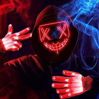 Masque et Gants LED d'Halloween, Costume de Cosplay Lumineux, Masques Purge Luminescents, Accessoire de Fête qui Brille dans le Noir, Accessoires pour la Fête d'Halloween