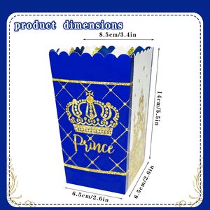 MOAXMOA Juego de 24 Cajas de Papel para Regalos con Temática de <span class=keywords><strong>Príncipe</strong></span> Real en Azul y Dorado para Baby Shower y Cumpleaños, Cajas para Dulces y <span class=keywords><strong>Galletas</strong></span> - Product Image 2