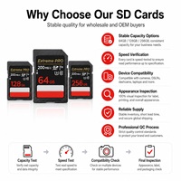 Kartu SDXC UHS-I Ukuran Penuh Extreme PRO 64GB 128GB 256GB V30 200MB/s untuk Pemotretan Pernikahan, Pasokan Grosir untuk Saluran Dagang