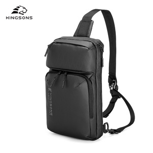 Kingsons Men's Chest Bag Large Capacity Zipper Closure Black Solid Color Leisure Travel Crossbody Bag - Product Image 4