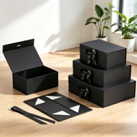 Boîte cadeau noire de luxe pliable avec ruban en satin, fermeture magnétique, emballage rigide pour vêtements, chaussures et perruques