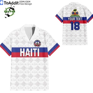 Chemise Hawaïenne Unisexe à Boutons, Nouvelle Collection, Qualité Supérieure, Motif <span class=keywords><strong>Drapeau</strong></span> Polynésien d'Haïti 2026, Style Football, Vente en Gros, Idéale Plage - Product Image 2
