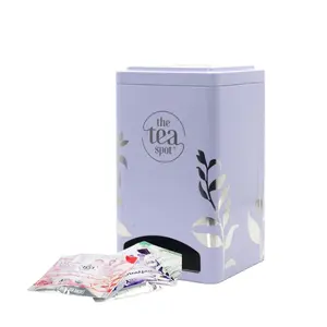 Tea Sachet Tin Dispenser Box Tea Bags Packaging Square Tin Box with Pillow Lid and Window on Body Dispenser Eco Friendly Luxury