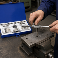 Kit de 26 pièces de tarauds et filières métriques M3-M12 en acier pour roulements, avec porte-filières, clé à taraud et coupe-filet manuel pour le métal