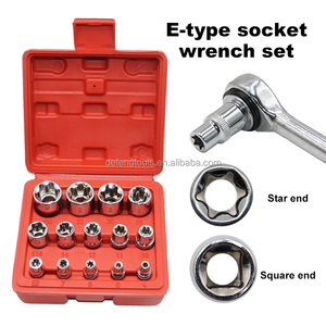 Jeu de douilles étoiles E-<span class=keywords><strong>Torx</strong></span> femelles, 14 pièces, 1/4 ", 3/8 ", 1/2 ", douilles <span class=keywords><strong>Torx</strong></span> externes E4-E24, kit d'outils de réparation automobile en acier Cr-V - Product Image 1