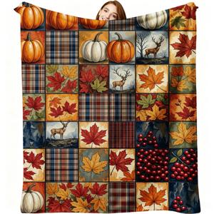 Manta de Franela con Estampado de Hojas Otoñales y Bayas, Ligera y Resistente a la Decoloración, Ideal para el Invierno, con Diseño Personalizado - Product Image 5