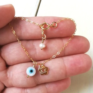 Cavigliera alla Moda in Acciaio Inossidabile, Gioielli per Bambini, Accessori per Piedi, Cavigliera con Occhio Turco Blu e Fiore - Product Image 5