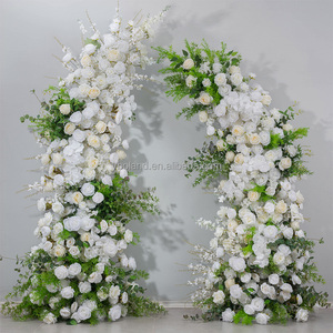 Phổ biến sừng vòm đám cưới tổ chức sự kiện phông nền màu xanh lá cây lá với hoa hồng Trắng Nhân Tạo cột hoa Hoa sừng vòm đạo cụ - Product Image 3