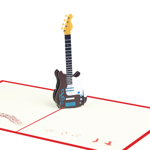 Nuevo diseño Feliz cumpleaños 3D guitarra Pop Up <span class=keywords><strong>tarjetas</strong></span> <span class=keywords><strong>de</strong></span> agradecimiento corte láser personalizado tarjeta <span class=keywords><strong>de</strong></span> felicitación hecha a mano con sobre - Product Image 1