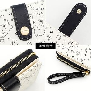 Portefeuille court en cuir PU motif chat mignon pour femme, petite bourse à monnaie à double rabat avec fermeture à bouton-pression, mini porte-cartes, sac à main, cadeau - Product Image 4