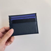 Dompet Kartu Kredit Kulit Sapi Asli Pebble, Tipis, Tempat Kartu Identitas, untuk Wanita dan Pria