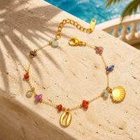 Bracelet à breloques en acier inoxydable avec pierres colorées et zircone cubique, bijoux de plage