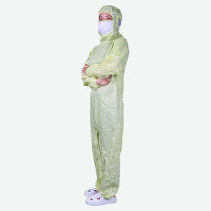 Gele mesh cleanroom overall met oorkap, speekselbeschermer, ID-gesp en zak voor precisieproductie - Product Image 2