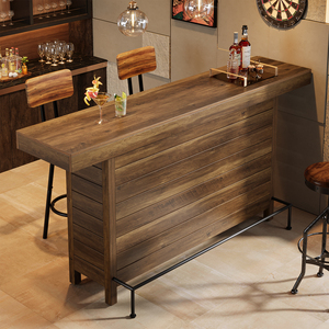 Mesa de Bar Moderna de 3 Niveles, 63 Pulgadas, Mesa de <span class=keywords><strong>Pub</strong></span> Rectangular de Madera con Altura de Barra, Estantes de Almacenamiento, Reposapiés de Metal - Sala de Estar - Product Image 2