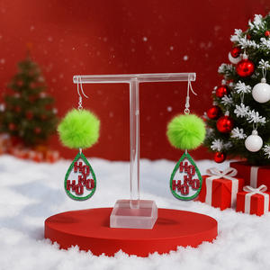 Modernos Pendientes Personalizados con Estampado de Hipopótamo y Leopardo, Pendientes Colgantes de Madera Plateados con Diseño de Árbol de Navidad para Fiestas - Product Image 3