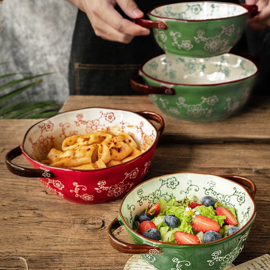 Durable Minimalist Ceramic Bowl Set With Handle For Ramen Pasta