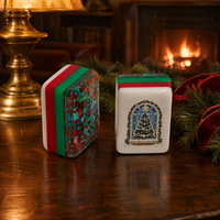 Ensemble de Mahjong de Noël personnalisé de 160 tuiles, rouge et vert, avec dos en confettis acryliques, jeu de Mahjong américain, cadeau de luxe pour les fêtes, vente en gros