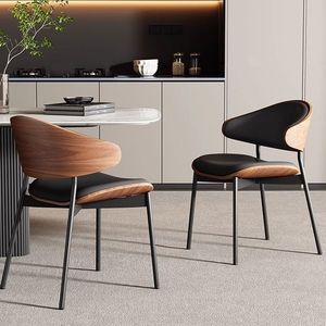 Nordic Backrest <b>Chair</b> Solid Wood <b>Leather</b> Upholstered Dining Room <b>Chair</b> - Product Image 1
