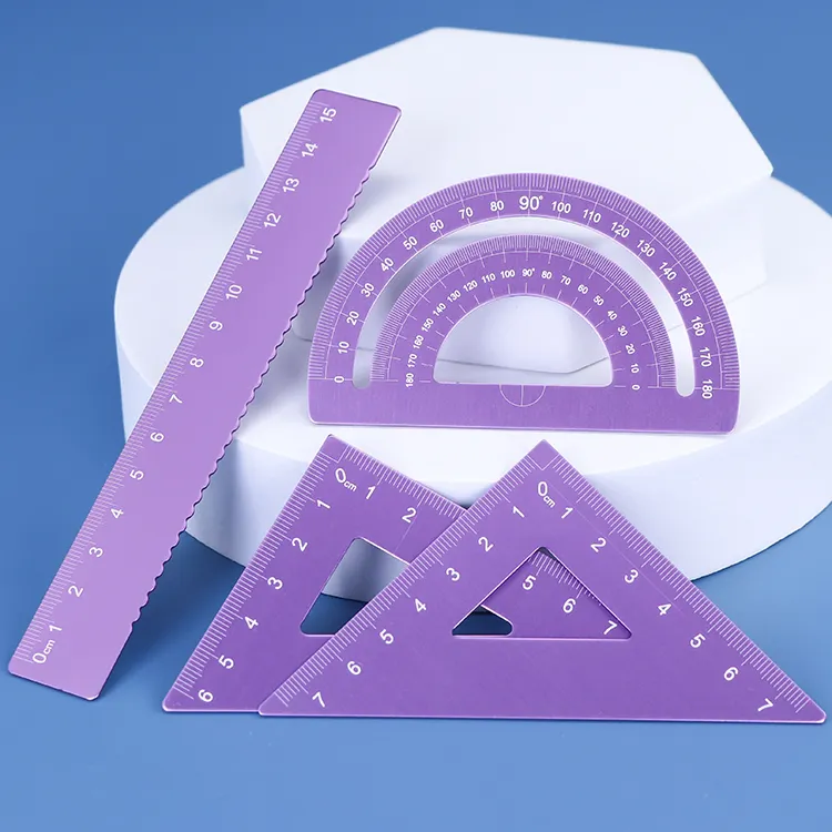 French Curve School Kids Rulers Stationary Kit Pink Cute Aluminum Metal Stainless Steel Ruler Kawaii Square Plastic Ruler Set