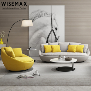 WISEMAX FURNITURE Nordic Living Room Furniture Round <strong>White</strong> Swivel Sofa Chair Shell Shape Linen Fabric <strong>Double</strong> Sofa with Pillow - Product Image 4