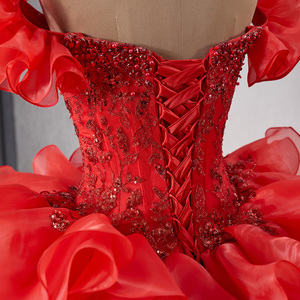 Magnifique Robe de Soirée Rouge en Tulle avec Appliques, Volants, Dos Nu et Perles, Traîne Maxi Rsm241070 - Product Image 5
