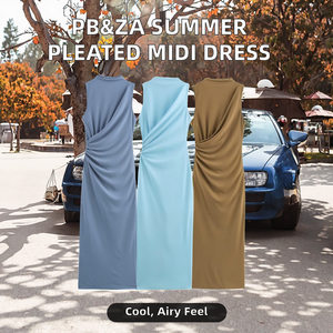 Vestido Midi Plisado sin Mangas de Gasa Tejida con Logo Frontal y Cintura Natural, Estilo Casual de Verano 2026 para Mujer - Product Image 2